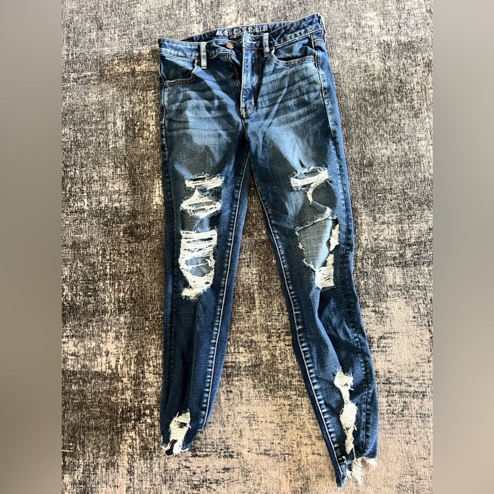 American eagle dark wash distressed super hi rise legging